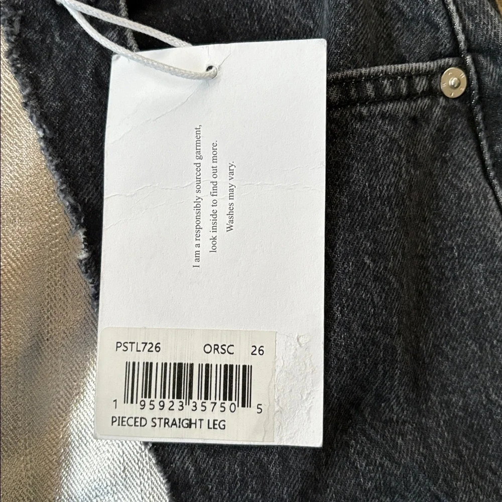 NWT FRAME Pieced Metallic Silver Black Straight Leg Jeans Size 26 Retail $448
